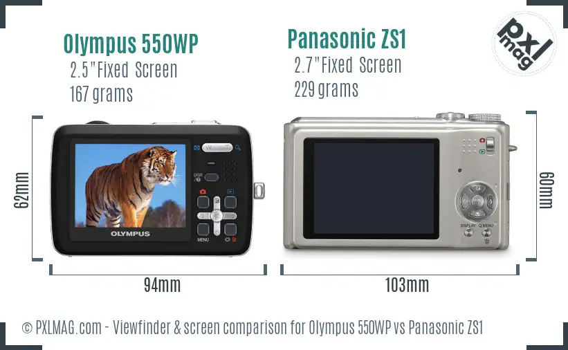 Olympus 550WP vs Panasonic ZS1 Screen and Viewfinder comparison