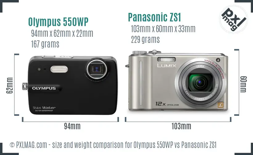 Olympus 550WP vs Panasonic ZS1 size comparison