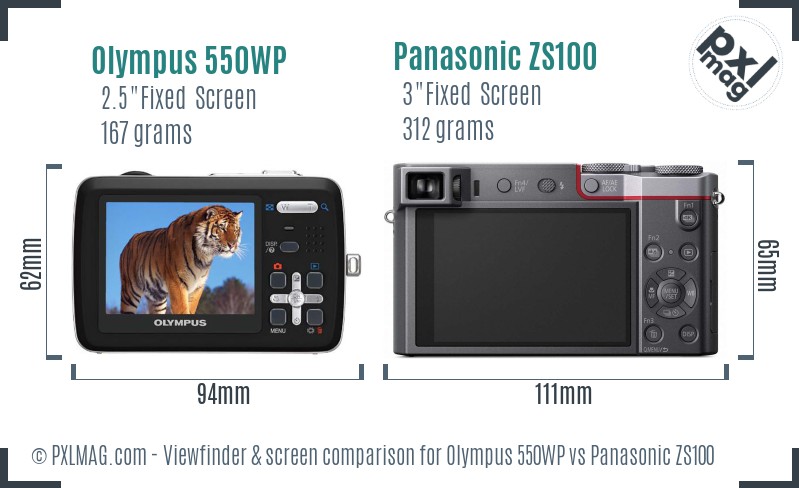 Olympus 550WP vs Panasonic ZS100 Screen and Viewfinder comparison