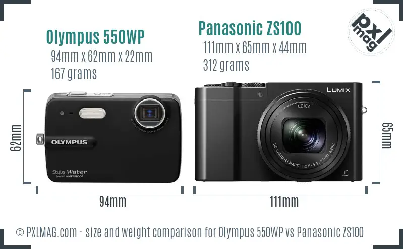 Olympus 550WP vs Panasonic ZS100 size comparison