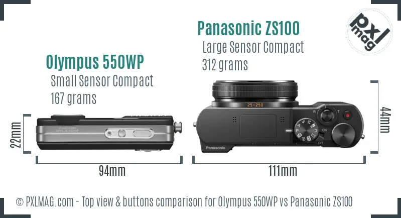 Olympus 550WP vs Panasonic ZS100 top view buttons comparison