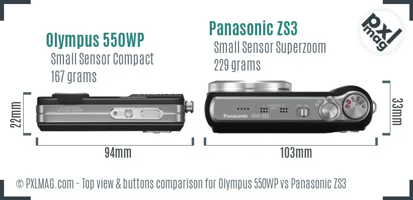 Olympus 550WP vs Panasonic ZS3 top view buttons comparison