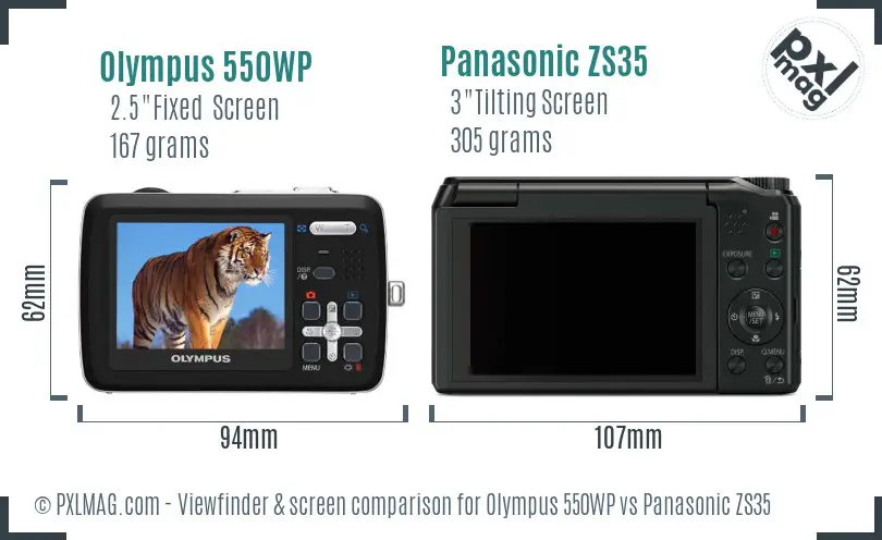 Olympus 550WP vs Panasonic ZS35 Screen and Viewfinder comparison