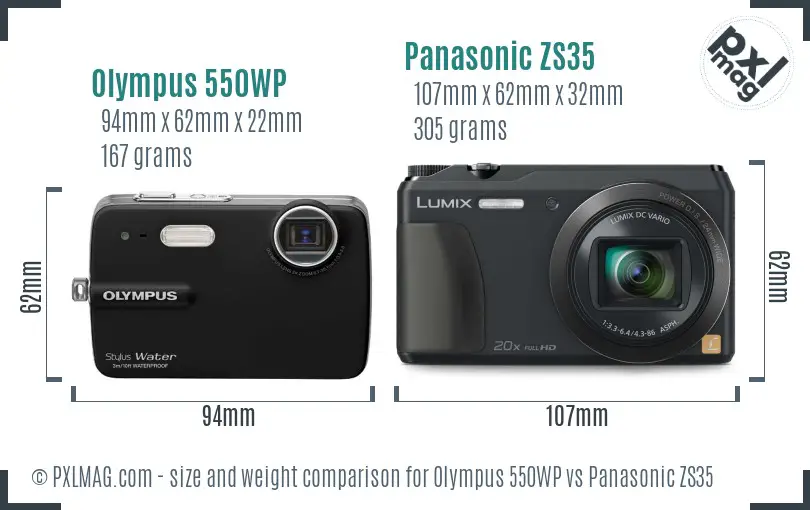 Olympus 550WP vs Panasonic ZS35 size comparison