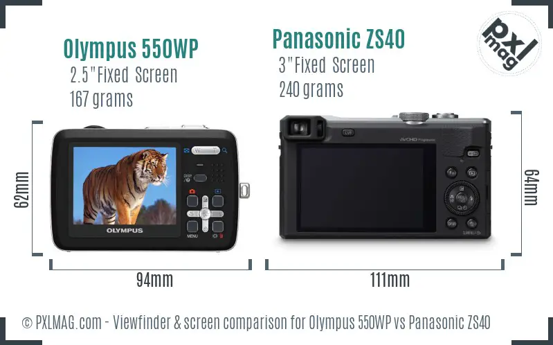 Olympus 550WP vs Panasonic ZS40 Screen and Viewfinder comparison