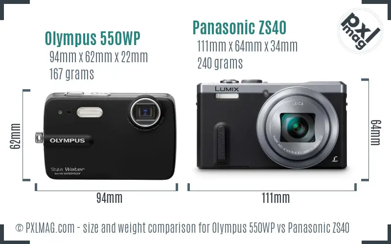 Olympus 550WP vs Panasonic ZS40 size comparison