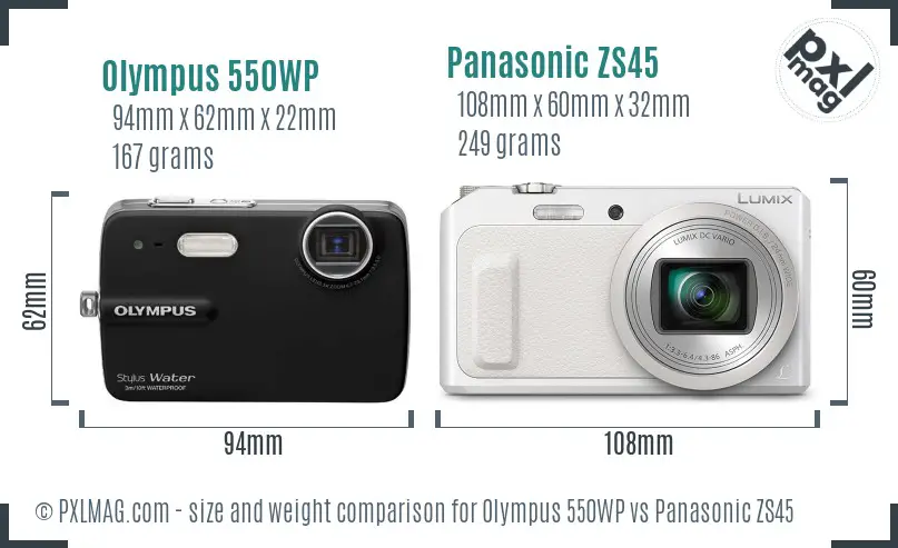 Olympus 550WP vs Panasonic ZS45 size comparison