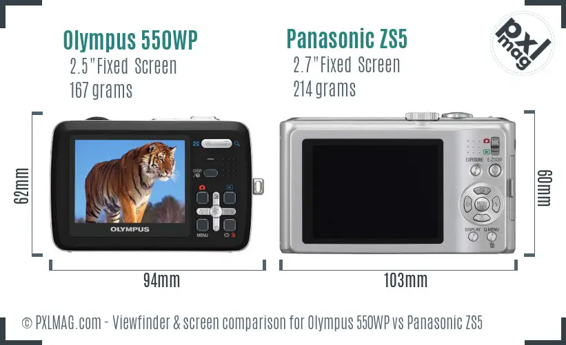 Olympus 550WP vs Panasonic ZS5 Screen and Viewfinder comparison