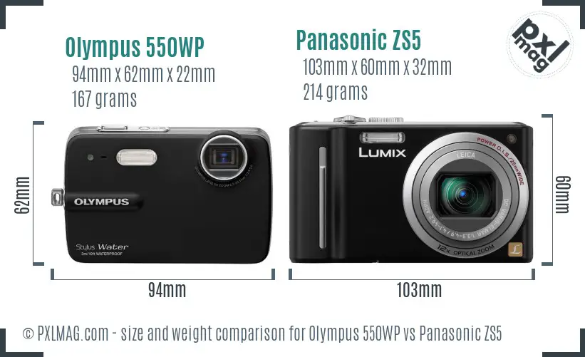 Olympus 550WP vs Panasonic ZS5 size comparison