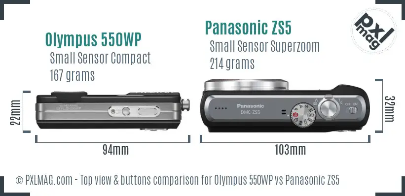 Olympus 550WP vs Panasonic ZS5 top view buttons comparison