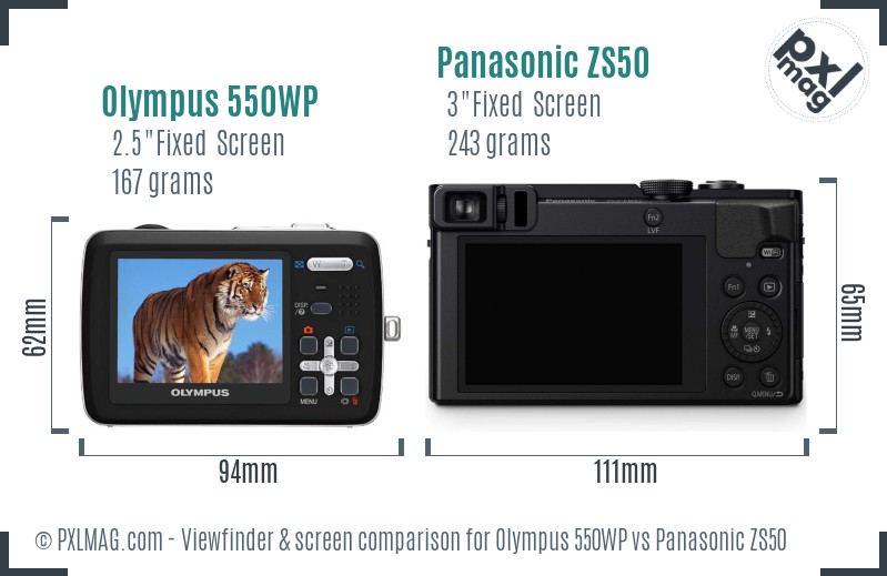 Olympus 550WP vs Panasonic ZS50 Screen and Viewfinder comparison