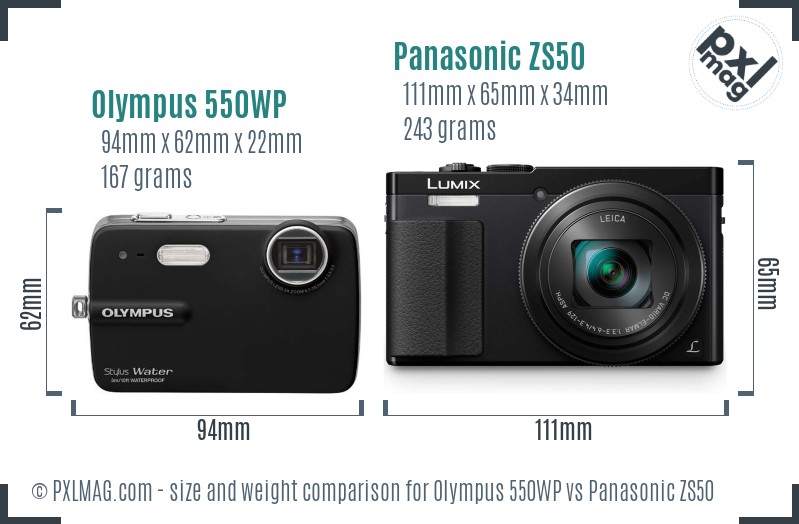 Olympus 550WP vs Panasonic ZS50 size comparison
