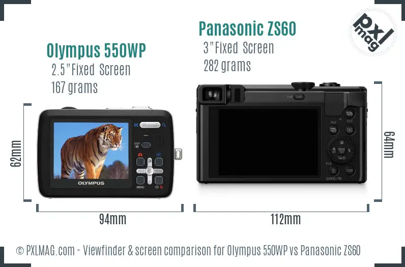 Olympus 550WP vs Panasonic ZS60 Screen and Viewfinder comparison