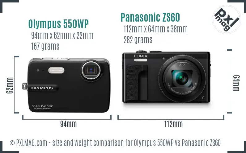 Olympus 550WP vs Panasonic ZS60 size comparison
