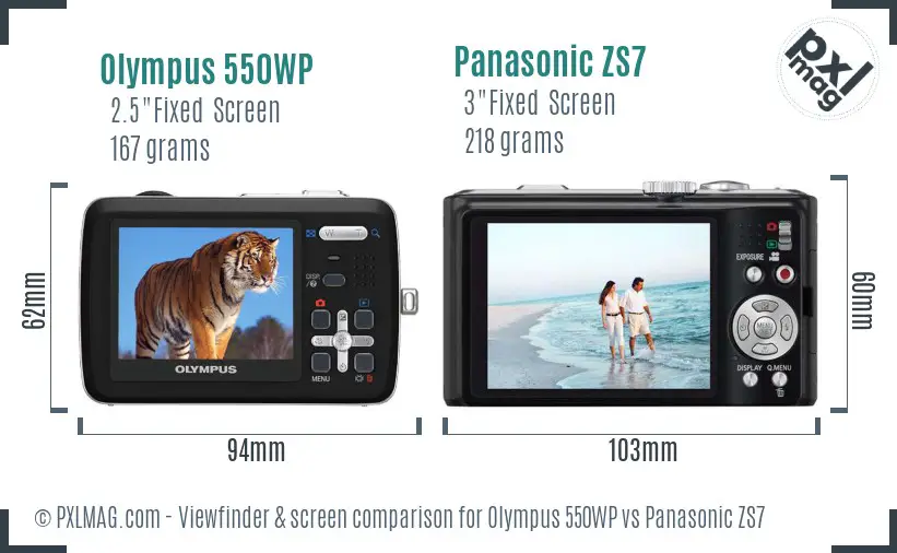 Olympus 550WP vs Panasonic ZS7 Screen and Viewfinder comparison