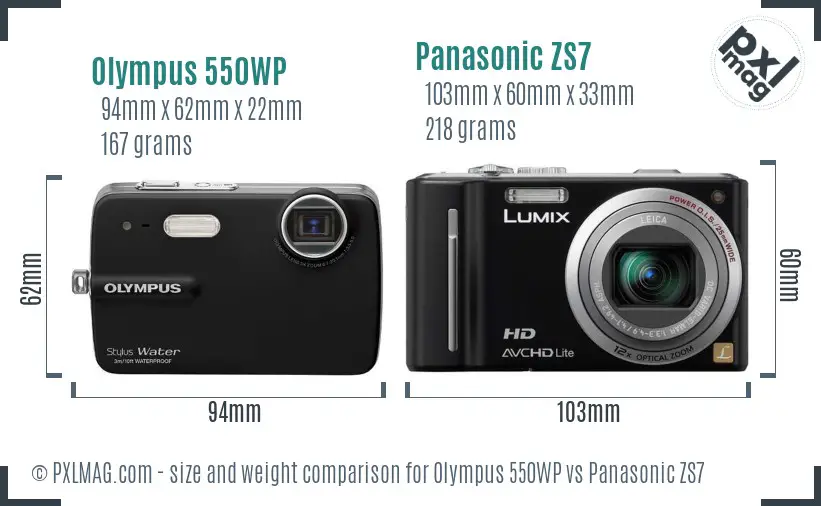 Olympus 550WP vs Panasonic ZS7 size comparison