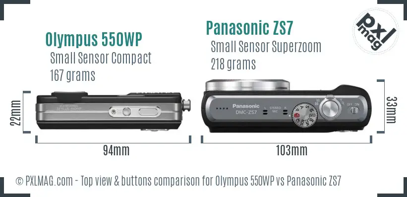 Olympus 550WP vs Panasonic ZS7 top view buttons comparison