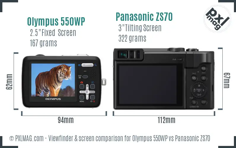 Olympus 550WP vs Panasonic ZS70 Screen and Viewfinder comparison