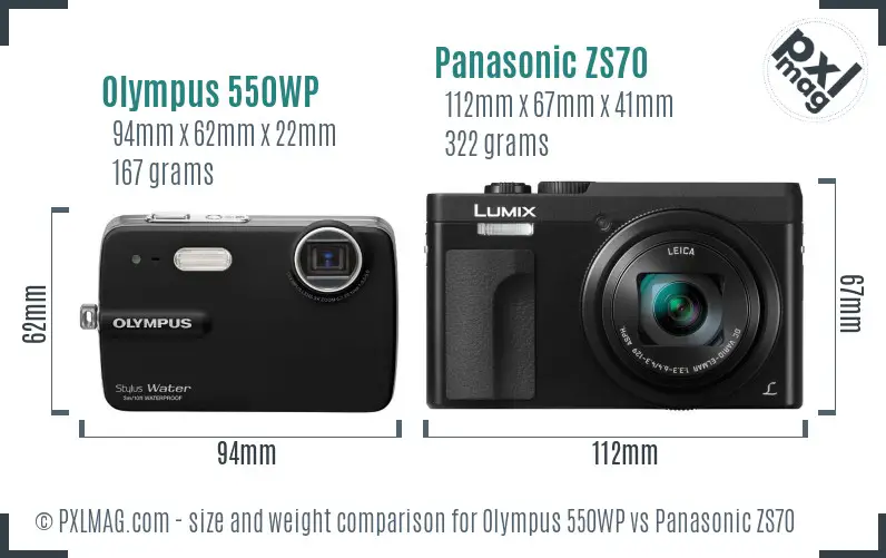 Olympus 550WP vs Panasonic ZS70 size comparison