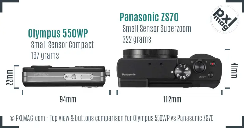 Olympus 550WP vs Panasonic ZS70 top view buttons comparison