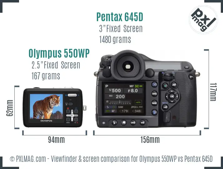 Olympus 550WP vs Pentax 645D Screen and Viewfinder comparison