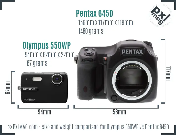 Olympus 550WP vs Pentax 645D size comparison