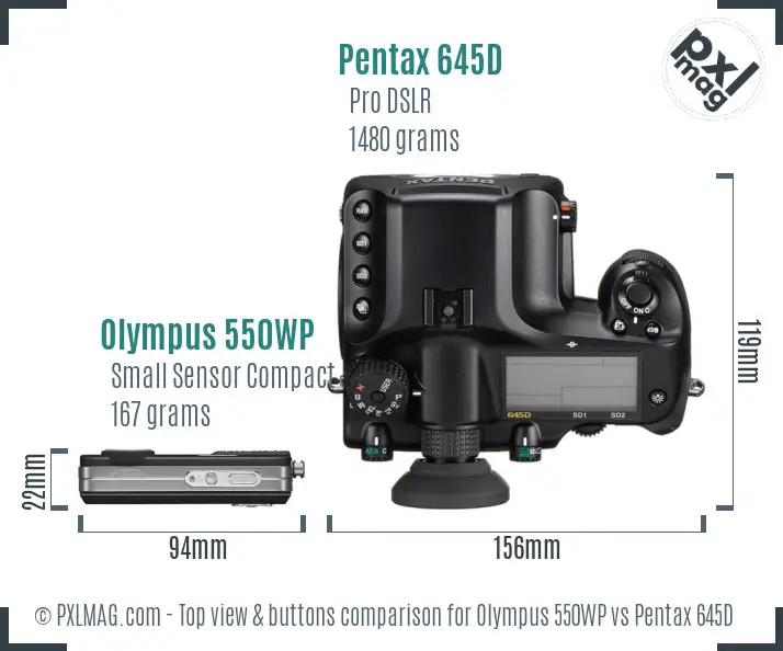Olympus 550WP vs Pentax 645D top view buttons comparison