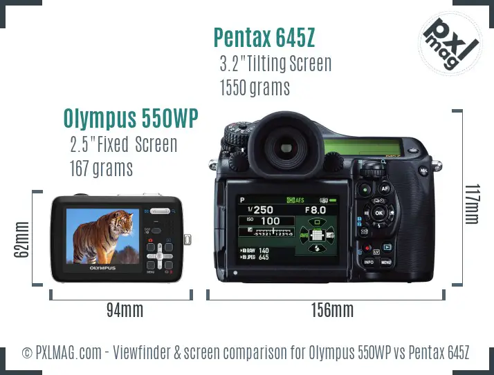 Olympus 550WP vs Pentax 645Z Screen and Viewfinder comparison