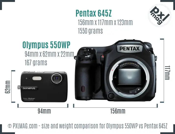 Olympus 550WP vs Pentax 645Z size comparison