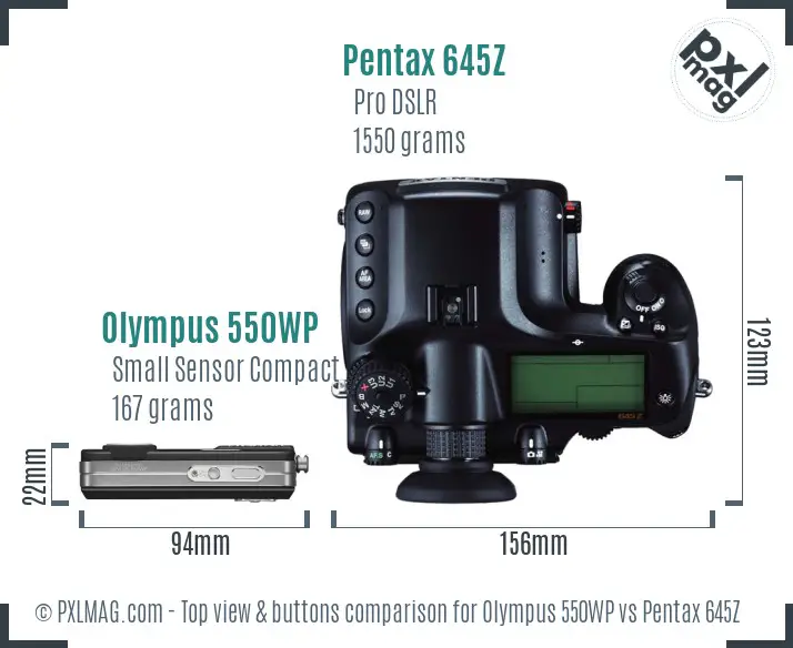 Olympus 550WP vs Pentax 645Z top view buttons comparison
