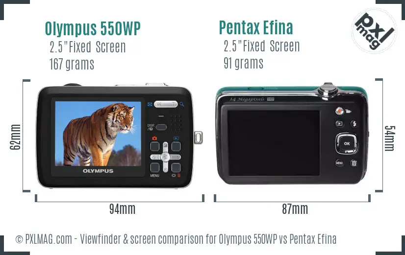 Olympus 550WP vs Pentax Efina Screen and Viewfinder comparison