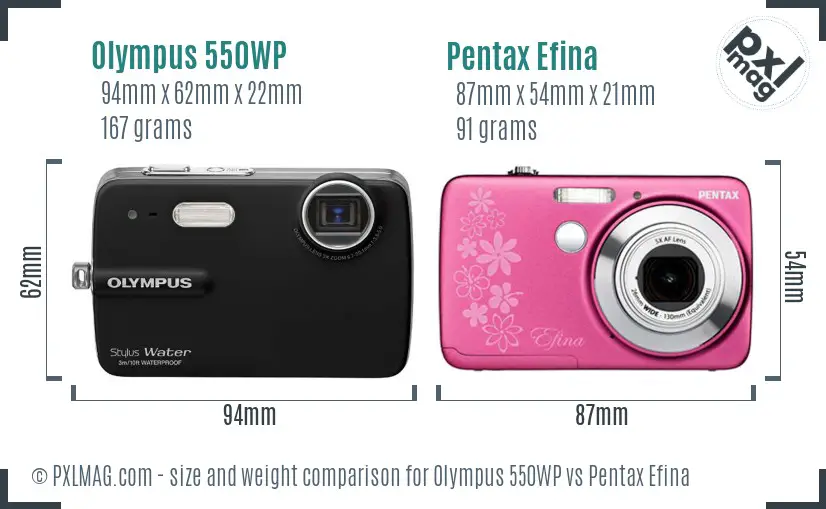 Olympus 550WP vs Pentax Efina size comparison