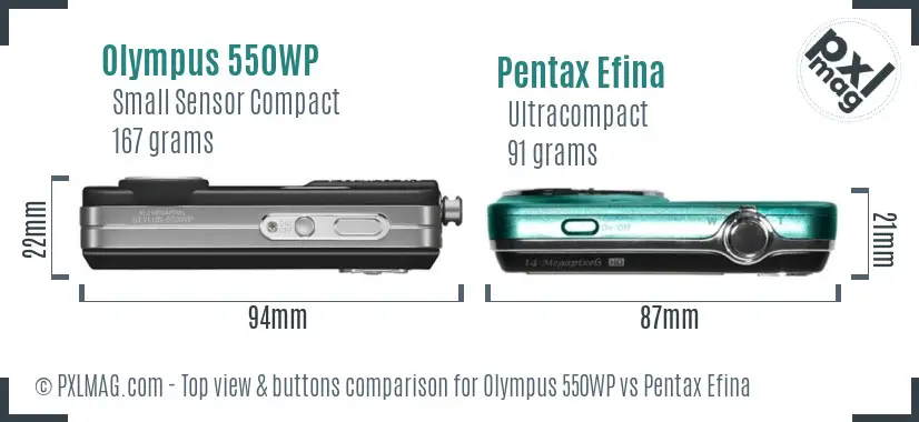 Olympus 550WP vs Pentax Efina top view buttons comparison