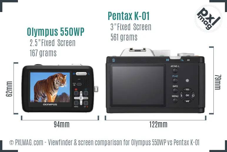 Olympus 550WP vs Pentax K-01 Screen and Viewfinder comparison