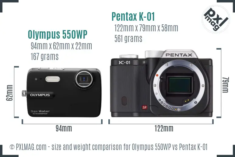 Olympus 550WP vs Pentax K-01 size comparison