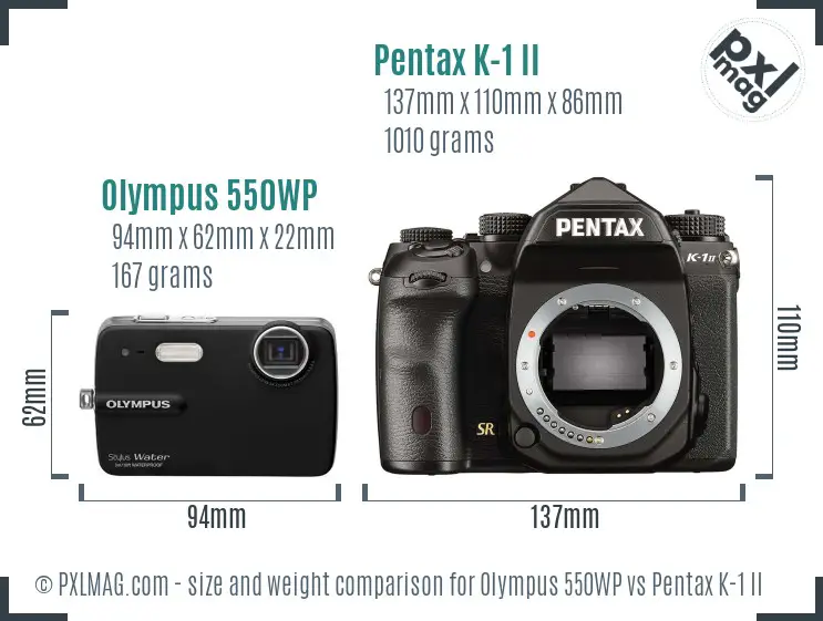 Olympus 550WP vs Pentax K-1 II size comparison