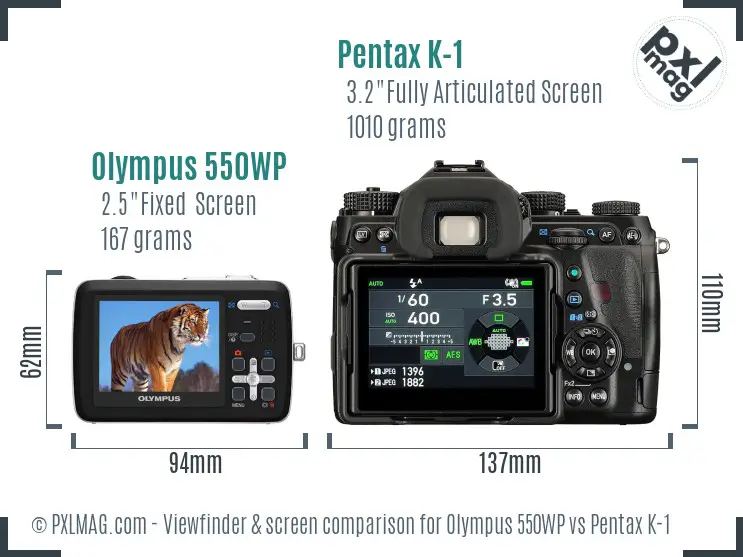 Olympus 550WP vs Pentax K-1 Screen and Viewfinder comparison
