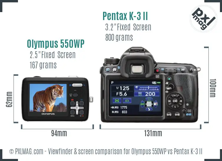 Olympus 550WP vs Pentax K-3 II Screen and Viewfinder comparison