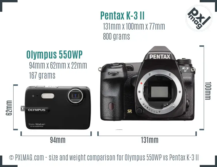 Olympus 550WP vs Pentax K-3 II size comparison