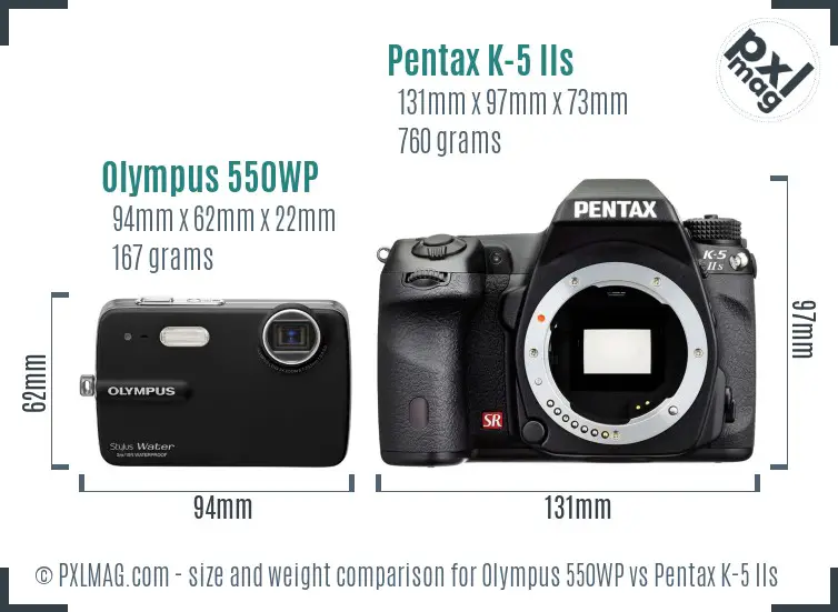 Olympus 550WP vs Pentax K-5 IIs size comparison