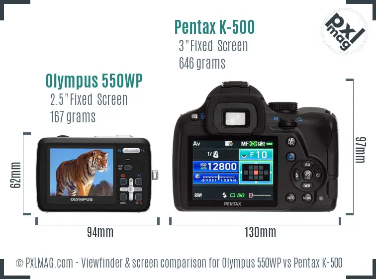 Olympus 550WP vs Pentax K-500 Screen and Viewfinder comparison