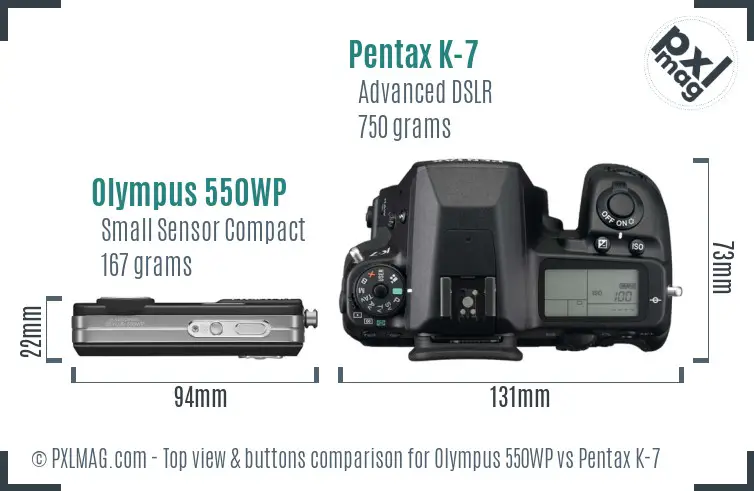 Olympus 550WP vs Pentax K-7 top view buttons comparison