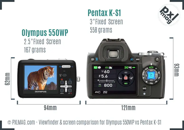 Olympus 550WP vs Pentax K-S1 Screen and Viewfinder comparison