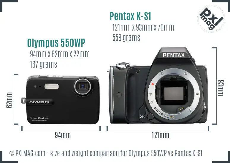 Olympus 550WP vs Pentax K-S1 size comparison