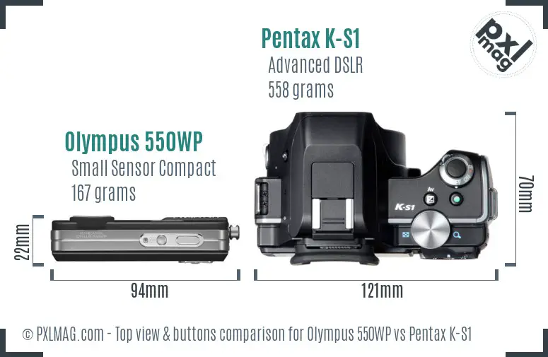 Olympus 550WP vs Pentax K-S1 top view buttons comparison