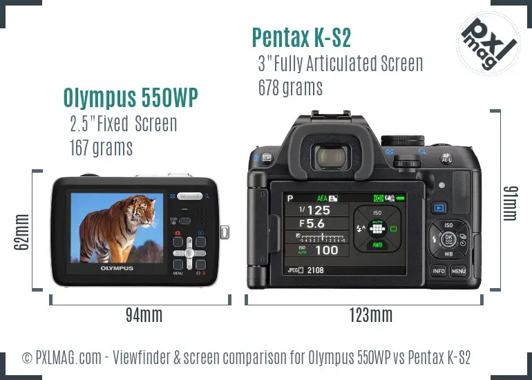 Olympus 550WP vs Pentax K-S2 Screen and Viewfinder comparison