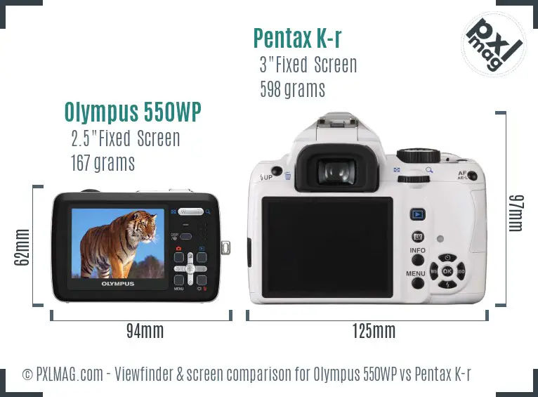 Olympus 550WP vs Pentax K-r Screen and Viewfinder comparison