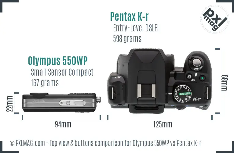 Olympus 550WP vs Pentax K-r top view buttons comparison