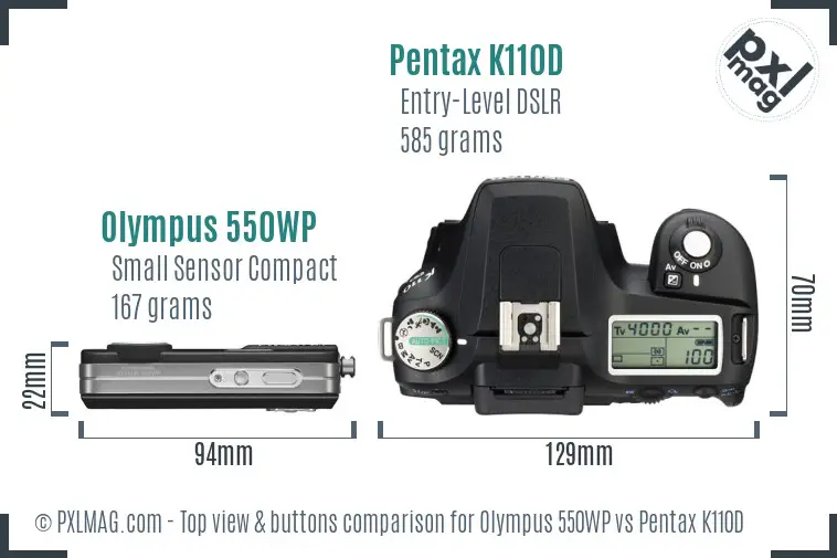 Olympus 550WP vs Pentax K110D top view buttons comparison