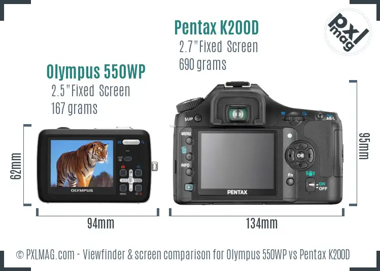 Olympus 550WP vs Pentax K200D Screen and Viewfinder comparison